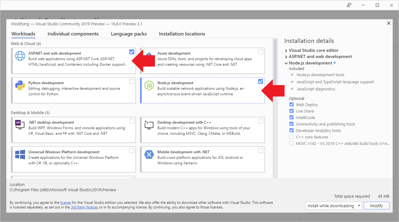 Visual Studio Workloads